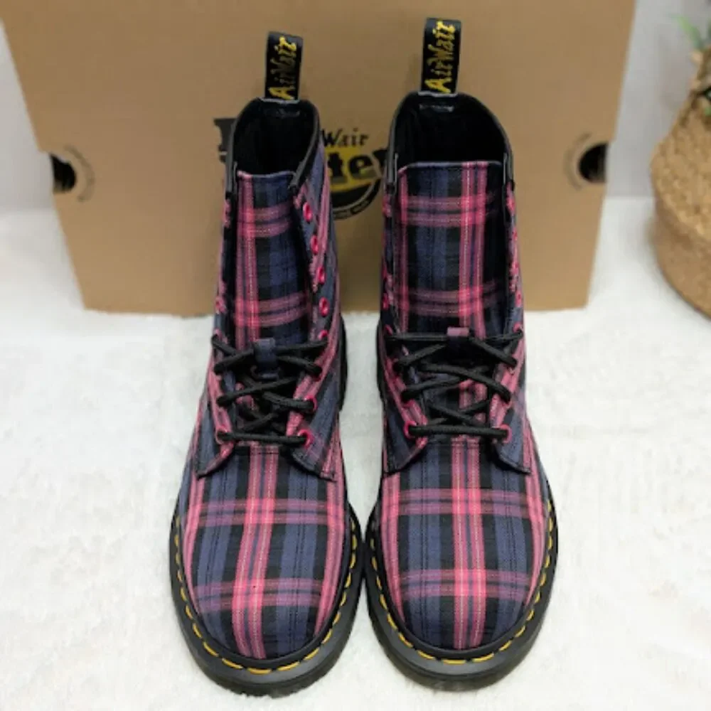 Dr. Martens 1460 Pink Multicolor Plaid Tartan Lace Up Boots Women's 9 UK 7 NIB - Picture 5 of 13